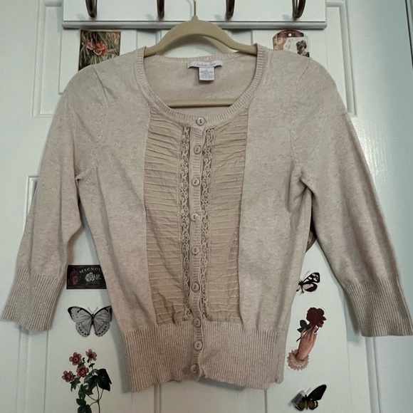 Vintage Cropped Cream Lace Button Up Cardigan | Coquette Fairycore Dark Academia - Picture 1 of 3